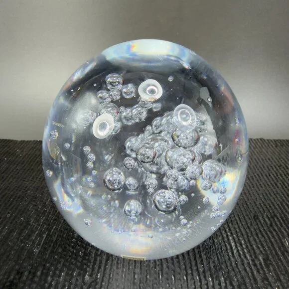 1970s Swedish Ursholt Clear Round Orb Paperweight Witch Ball Bubbles W Labels